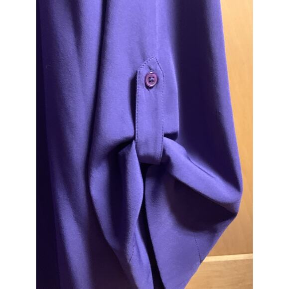 UG Apparel TCU Blouse XL Womens Purple Embroidered White Roll Up Sleeves - Picture 6 of 7